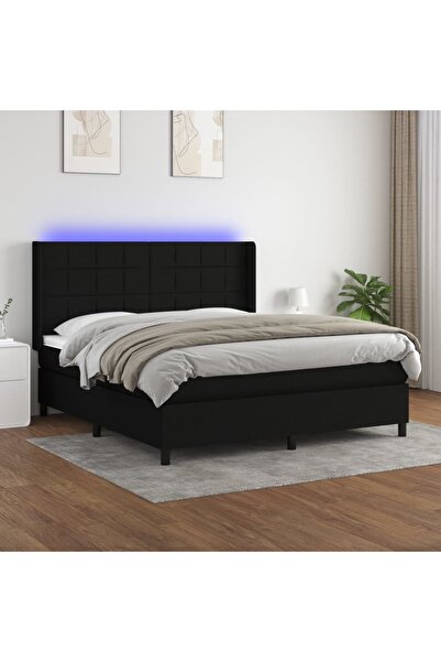 Concept Κρεβάτι με ελατήρια, στρώμα και LED, μαύρο, 180x200 cm, ύφασμα