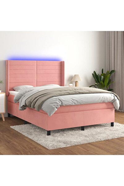 Concept Pat cu arcuri, cu saltea și LED, roz, 140x190 cm catifea