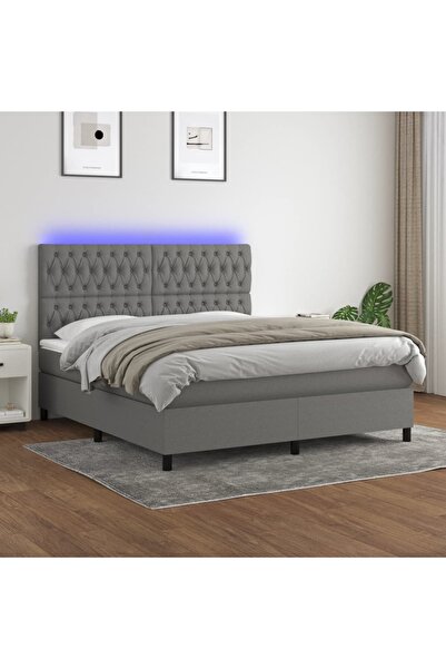 Concept Pat cu arcuri, saltea și LED, gri închis, 160x200 cm, textil