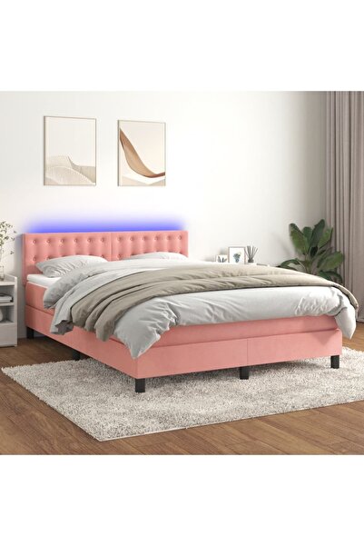 Concept Pat cu arcuri, saltea și LED, negru, 140x200 cm, catifea