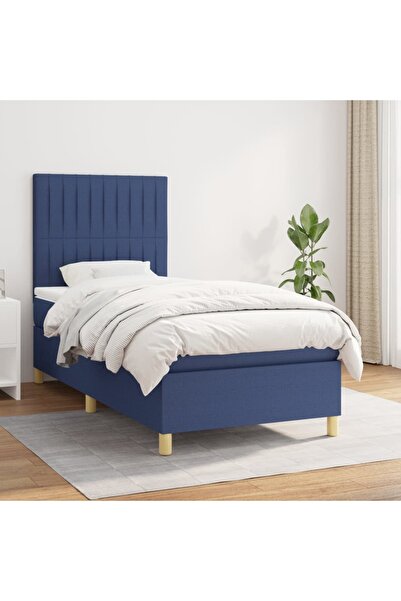 Concept Pat box spring cu saltea, albastru, 90x200 cm, textil