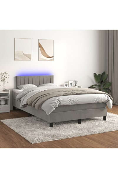 Concept Κρεβάτι με ελατήρια, στρώμα και LED, ανοιχτό γκρι, 120x200 cm, Βελούδο