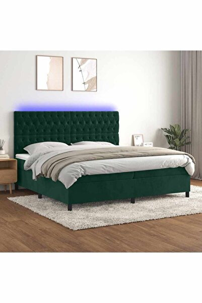 Concept Pat cu arcuri, saltea și LED, verde închis, 200x200 cm, catifea