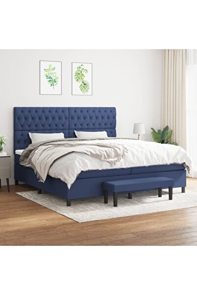 Concept Pat box spring cu saltea, albastru, 200x200 cm, textil