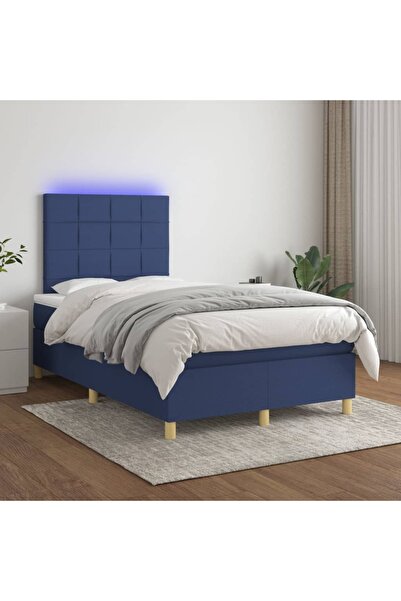 Concept Pat cu arcuri, saltea și LED, albastru, 120x200 cm, textil