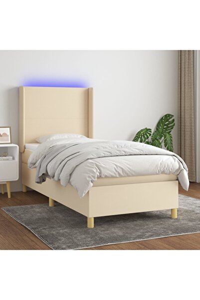 Concept Pat cu arcuri, saltea și LED, crem, 80x200 cm, textil