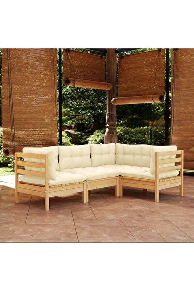 Concept Σετ επίπλων κήπου με κρεμ μαξιλάρια, 4 τεμάχια, ξύλο πεύκου