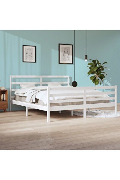 Concept Cadru de pat, alb, 200x200 cm, lemn masiv de pin