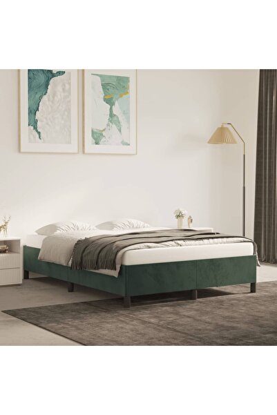 Concept Cadru de pat, verde închis, 140x190 cm, catifea