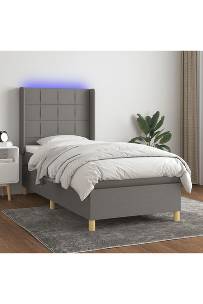 Concept Κρεβάτι με ελατήρια, στρώμα και LED, σκούρο γκρι, 90x200 cm, ύφασμα