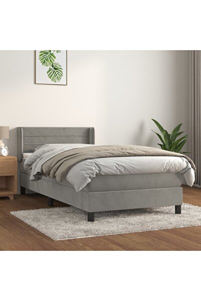 Concept Pat box spring cu saltea, gri deschis, 90x190 cm, catifea