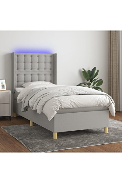 Concept Κρεβάτι με ελατήρια, στρώμα και LED, ανοιχτό γκρι, 90x190 cm, ύφασμα