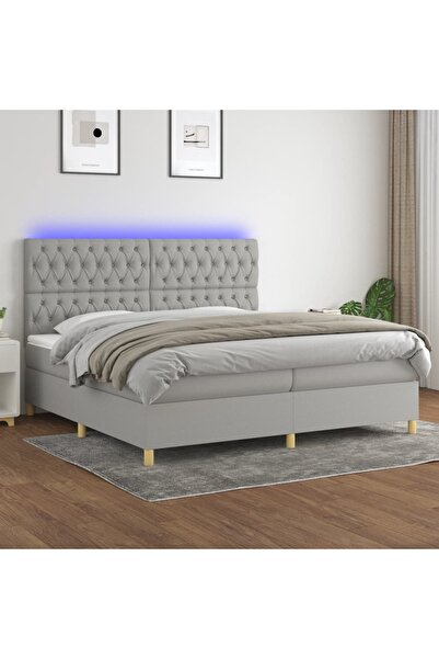 Concept Κρεβάτι με ελατήρια, στρώμα και LED, ανοιχτό γκρι, 200x200 cm, ύφασμα