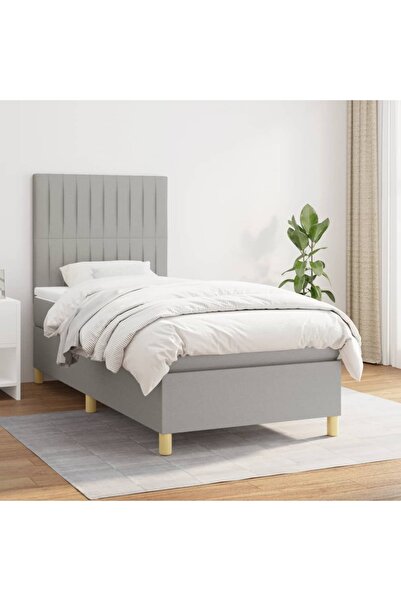 Concept Pat box spring cu saltea, gri deschis, 90x190 cm, textil