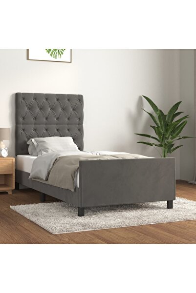 Concept Cadru de pat cu tăblie, gri închis, 80x200 cm, catifea