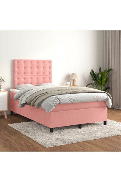 Concept Pat box spring cu saltea, roz, 120x200 cm, catifea