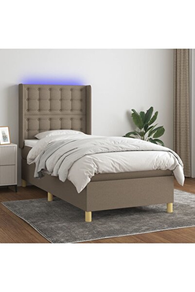 Concept Κρεβάτι με ελατήρια, στρώμα και LED, γκρι-μπεζ, 90x200 cm, ύφασμα