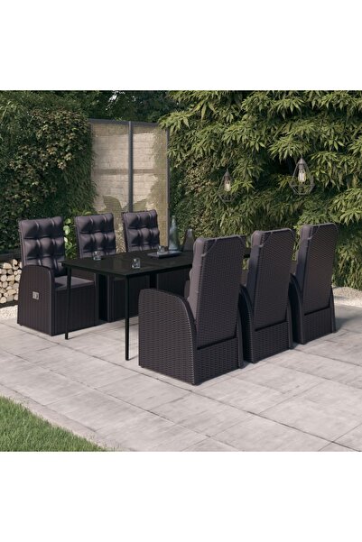 Concept Set mobilier pentru grădină cu perne, 7 piese, negru