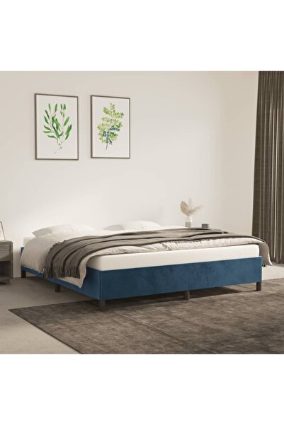 Concept Cadru de pat, albastru închis, 180x200 cm, catifea