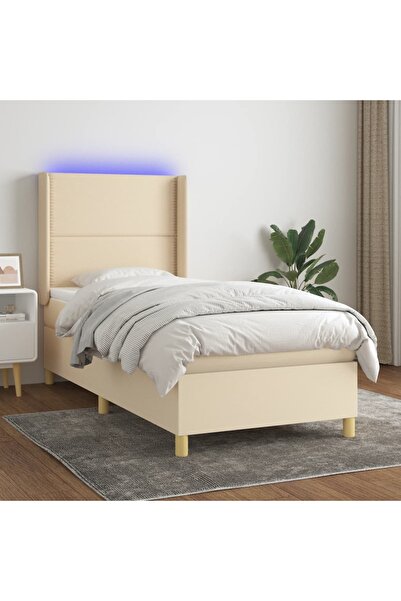 Concept Pat cu arcuri, saltea și LED, crem, 90x190 cm, textil