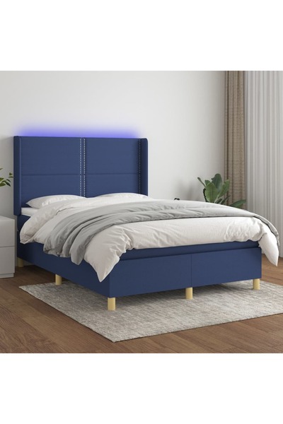 Concept Κρεβάτι με ελατήρια, στρώμα και LED, μπλε, 140x200 cm, ύφασμα