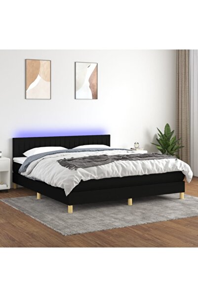 Concept Κρεβάτι με ελατήρια, στρώμα και LED, μαύρο, 160x200 cm, ύφασμα