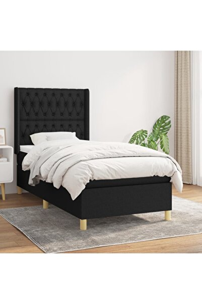Concept Pat box spring cu saltea, negru, 100x200 cm, textil