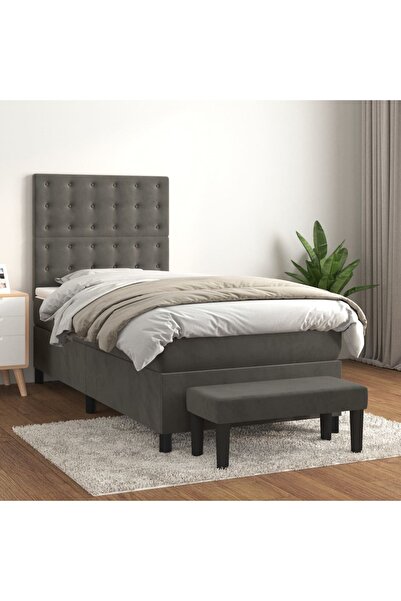 Concept Pat box spring cu saltea, gri închis, 90x200 cm, catifea