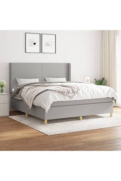 Concept Pat continental cu saltea, gri deschis, 160x200 cm, textil