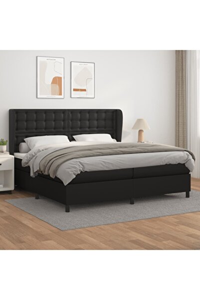 Concept Pat box spring cu saltea, negru, 200x200 cm, piele ecologică