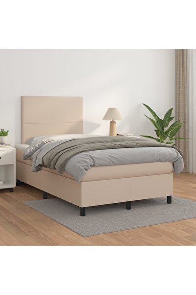 Concept Pat box spring cu saltea, cappuccino, 120x200cm piele ecologică