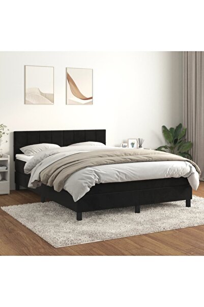 Concept Pat box spring cu saltea, negru, 140x190 cm, catifea