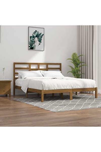 Concept Σκελετός κρεβατιού, μελί καφέ, 200x200 εκ., μασίφ ξύλο