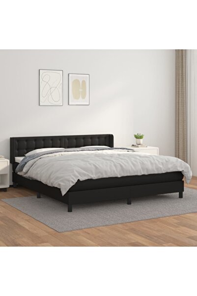 Concept Pat box spring cu saltea, negru, 160x200 cm, piele ecologică
