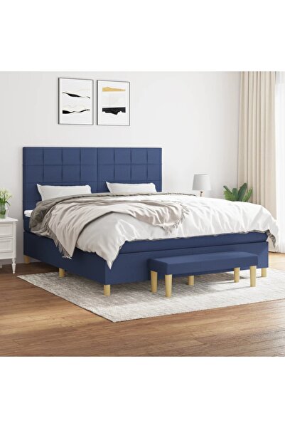 Concept Pat continental cu saltea, albastru, 160x200cm, material textil