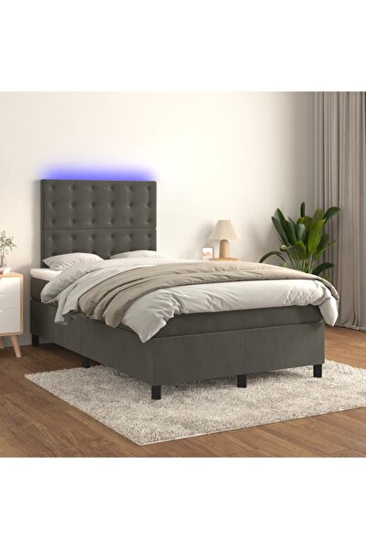 Concept Pat cu arcuri, saltea și LED, gri închis, 120x200 cm, catifea