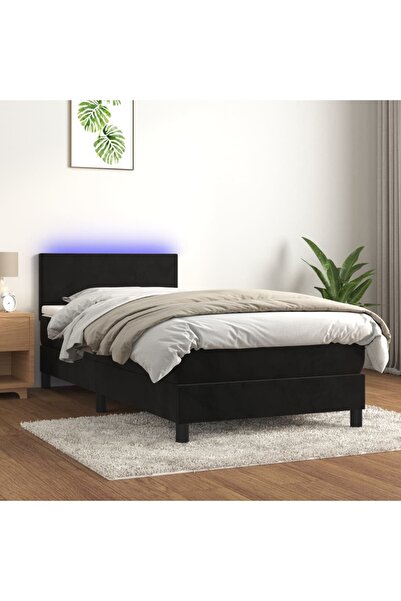 Concept Pat cu arcuri, saltea și LED, negru, 90x200 cm, catifea