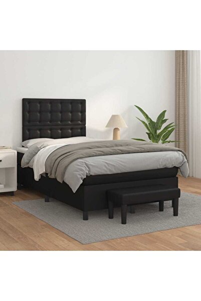 Concept Κρεβάτι Continental με στρώμα, μαύρο, 120x200 cm, οικολογικό Δερμάτινο