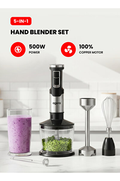 Ogera 5‑in‑1 Hand Blender Set 500W | 100% Copper Motor | Stick Blender with C...