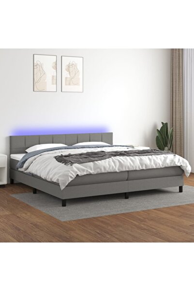 Concept Pat cu arcuri, saltea și LED, gri închis, 200x200 cm, textil