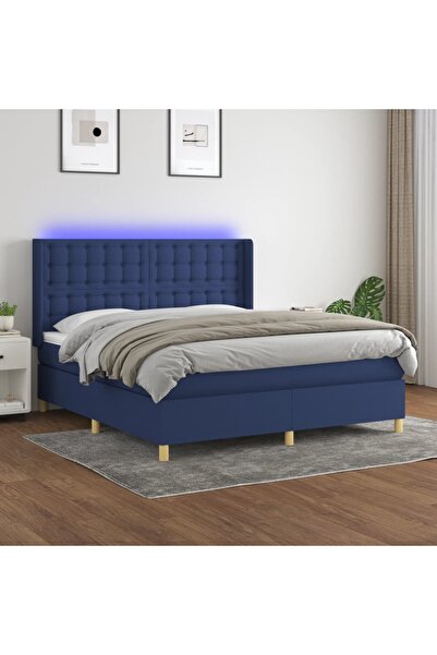 Concept Pat cu arcuri, saltea și LED, albastru, 180x200 cm, textil