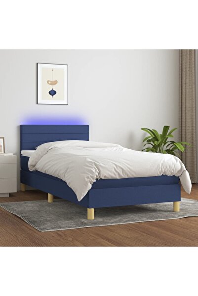 Concept Κρεβάτι με ελατήρια, στρώμα και LED, μπλε, 120x200 cm, ύφασμα