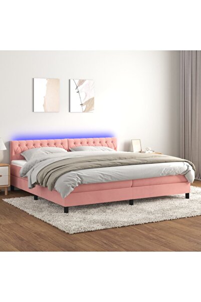 Concept Pat cu arcuri, saltea & LED, roz, 200x200 cm, catifea