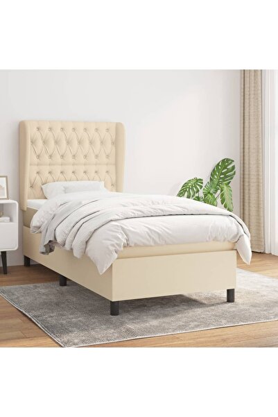 Concept Pat box spring cu saltea, crem, 100x200 cm, textil