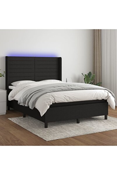 Concept Κρεβάτι με ελατήρια, στρώμα και LED, μαύρο, 140x190 cm, ύφασμα