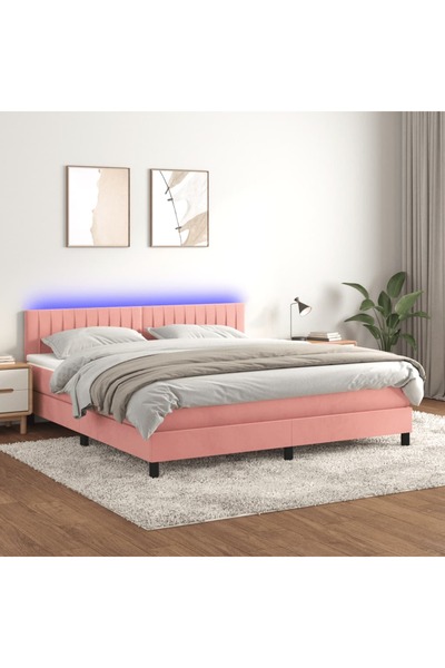 Concept Pat continental cu saltea & LED, roz, 120x200 cm, catifea