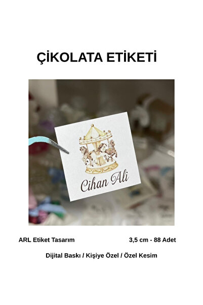 ButikSosyetik Yenidoğan Atlı Karınca Çikolata Etiketi 3,5x3,5 cm 88 Adet -Vin...