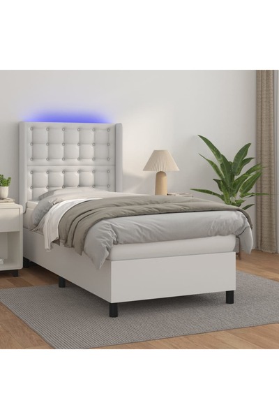 Concept Κρεβάτι Continental με στρώμα & LED, λευκό, 90x200 cm, Δερμάτινο