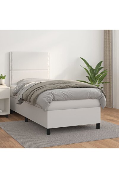 Concept Pat box spring cu saltea, alb, 100x200 cm, piele ecologică