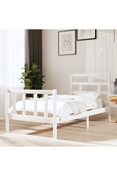 Concept Cadru de pat Single 3FT,alb, 90x190 cm, lemn masiv de pin
